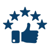 Five stars with thumbs up blue icon