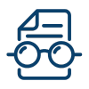 Folded paper with glasses blue icon