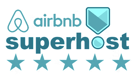 airbnb superhost badge Trust badges from AirBNB superhost, Vrbo Premier Partner, and Anna Maria Island Chamber of Commerce